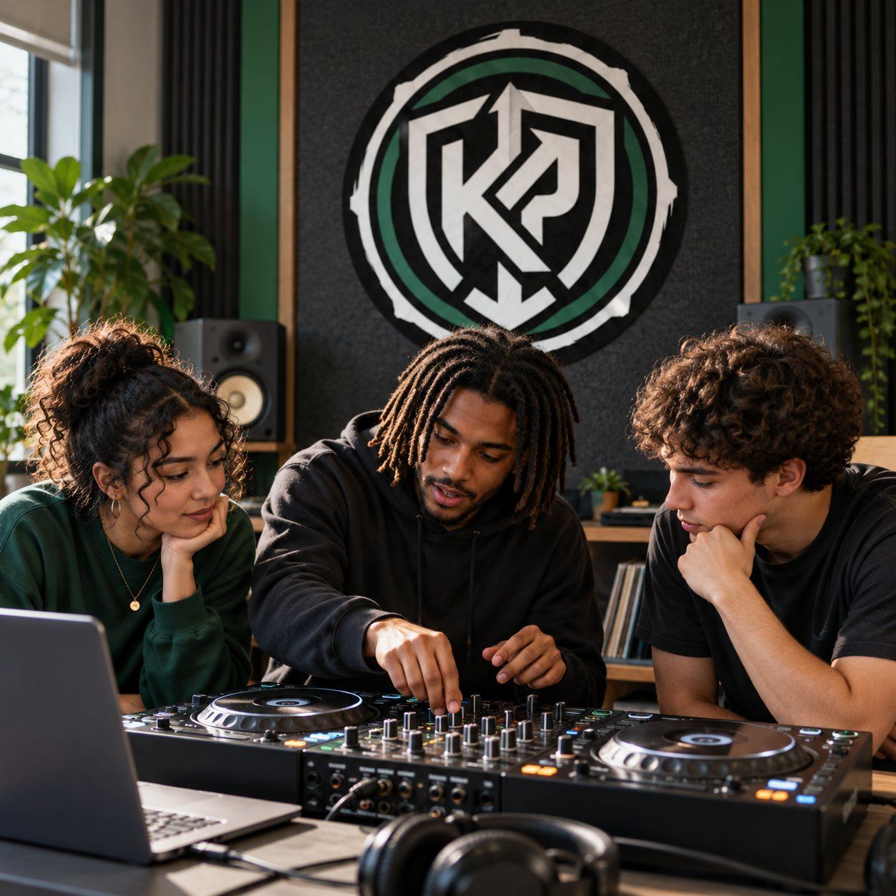Young people learning DJ skills at a Keep The Peace session